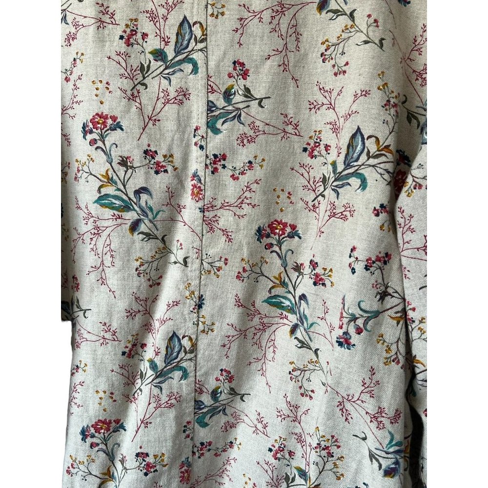 Vintage LizWear Sz L 90s Persian Floral Natural Linen Cotton Chore Jacket Coat - Picture 5 of 12
